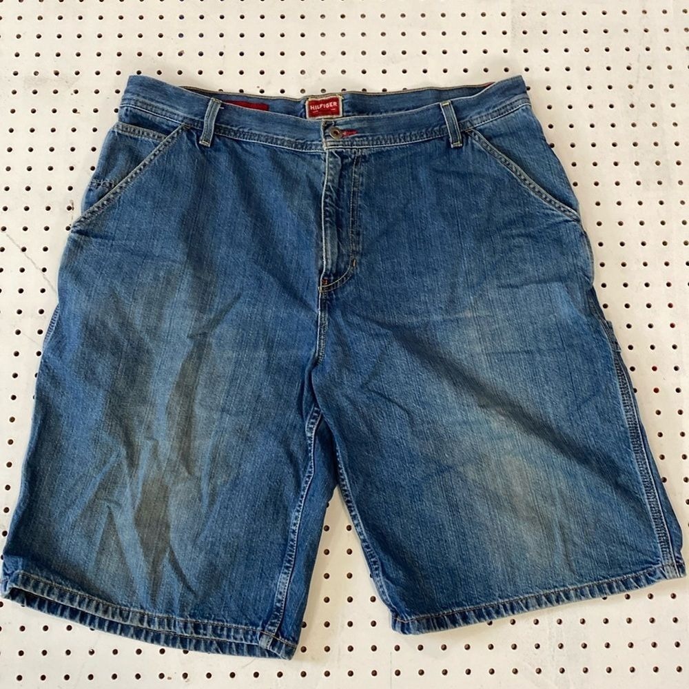 Tommy Hilfiger Red Label Carpenter Denim Shorts Mens 38 Blue Vintage 90s Utility